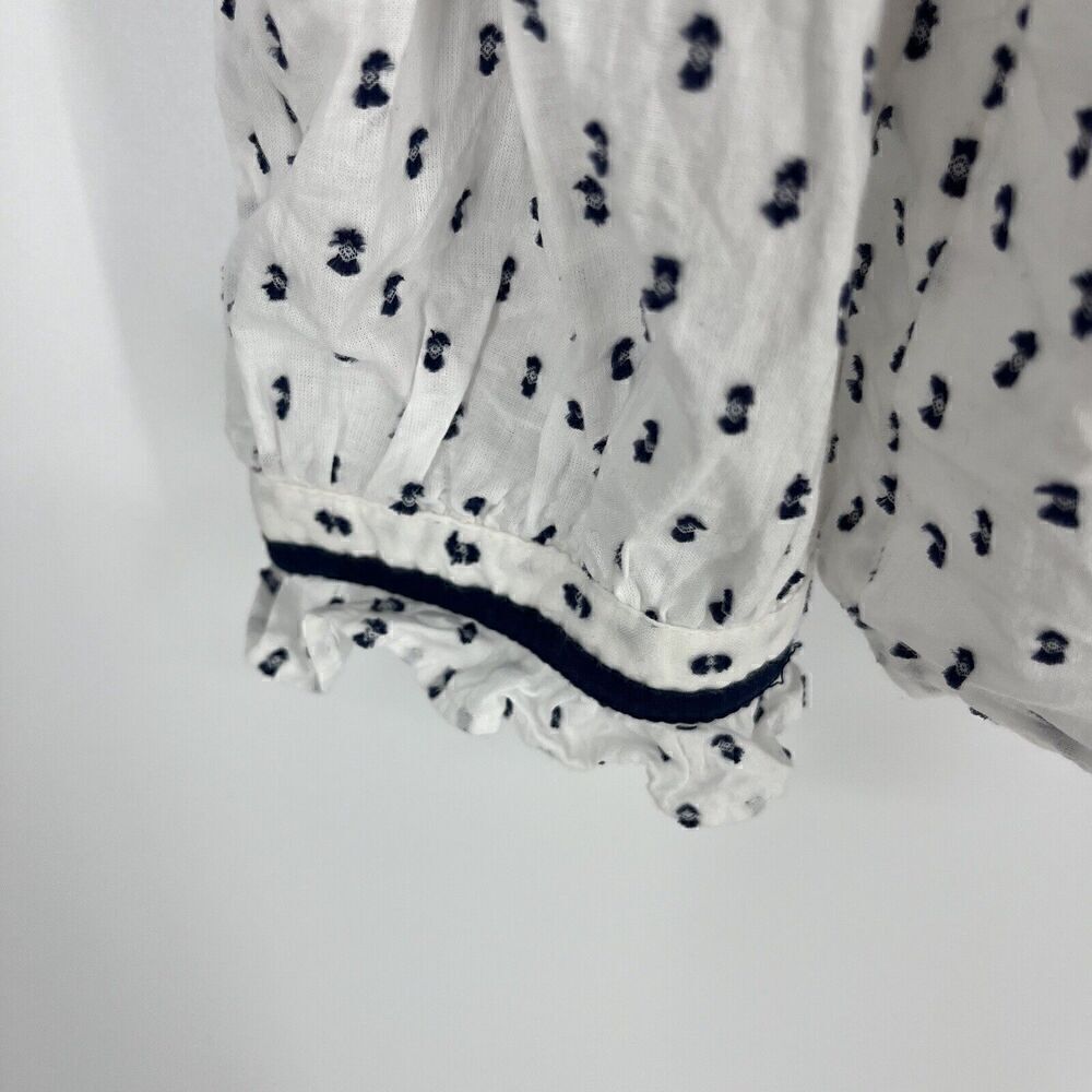 Loft Top Size XL Navy White Swiss Dot Shirt Popover Clip Ruffle Bib Blouse - Picture 4 of 8